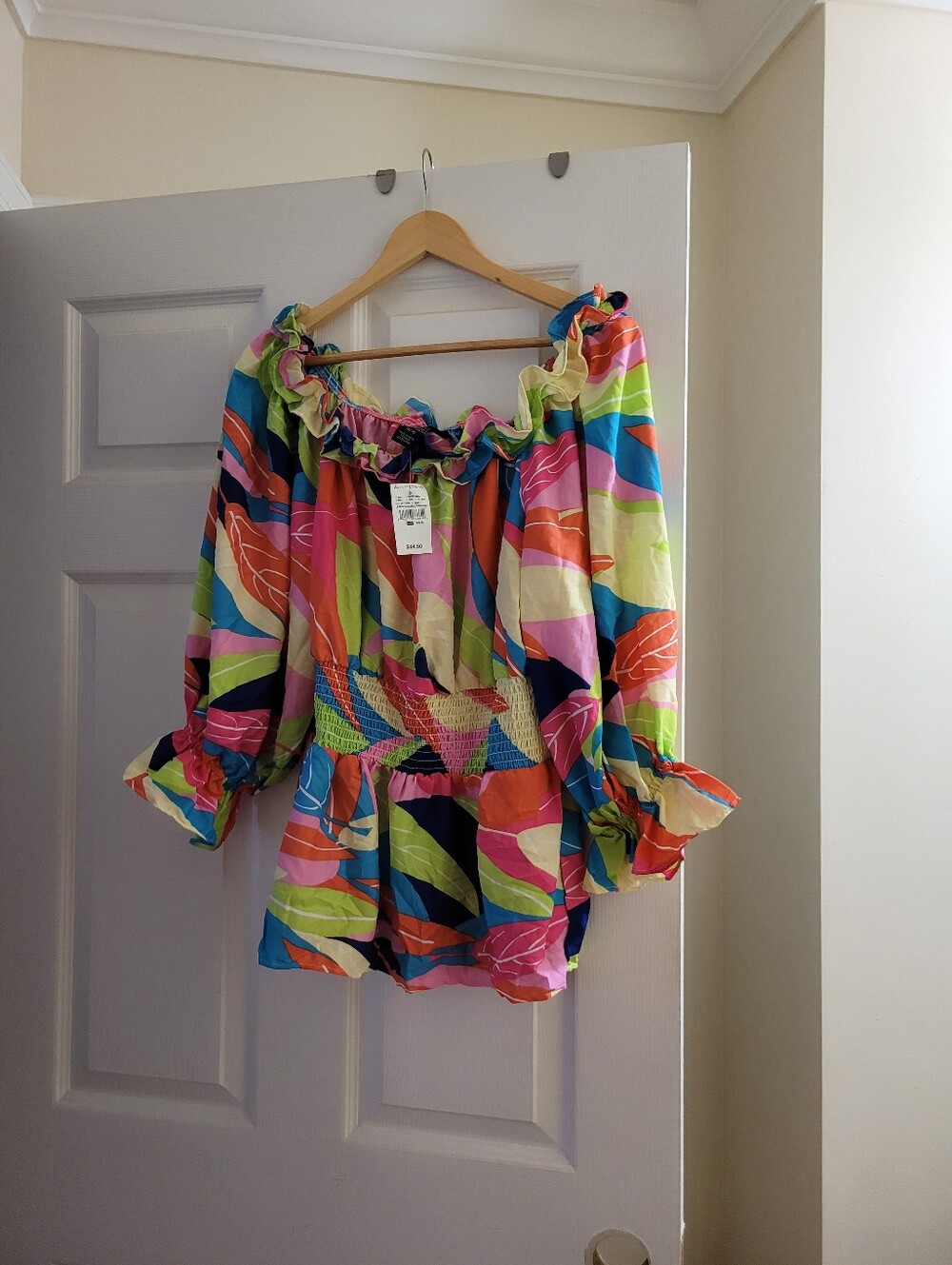 Ashley Stewart Multi-Color Off-Shoulder Ruffle Tunic